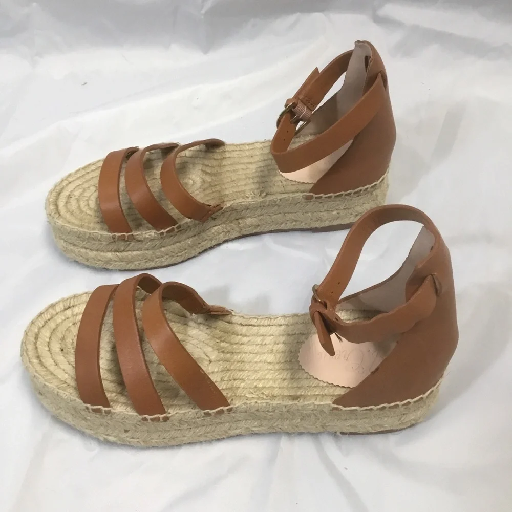 J. CREW 8.5 Brown Gladiator Espadrilles Leather Jute 1.5” Platform BH424
